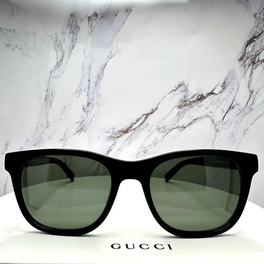 New GUCCI Sunglasses Black 54mm Square Gold Letter Logo Red Green Web Mens